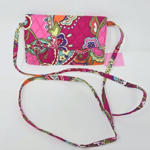 Vera Bradley Crossbody Removable Strap Wallet Purse Pink Floral Card Holder NEW - Picture 1 of 14